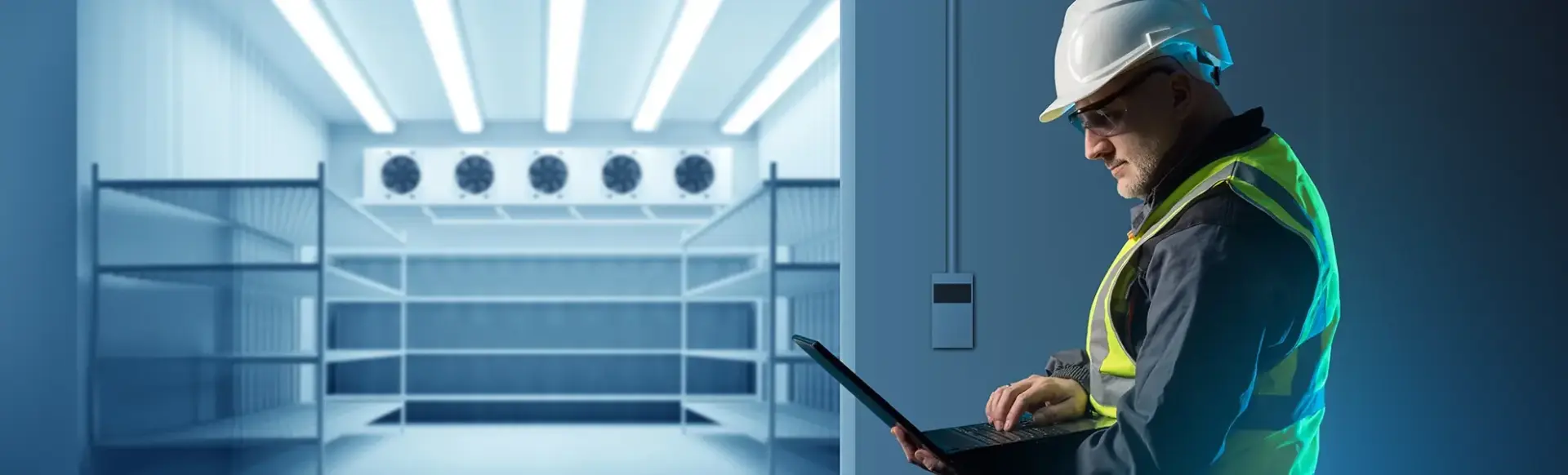 Ingenieur richtet Kühlgeräte ein.